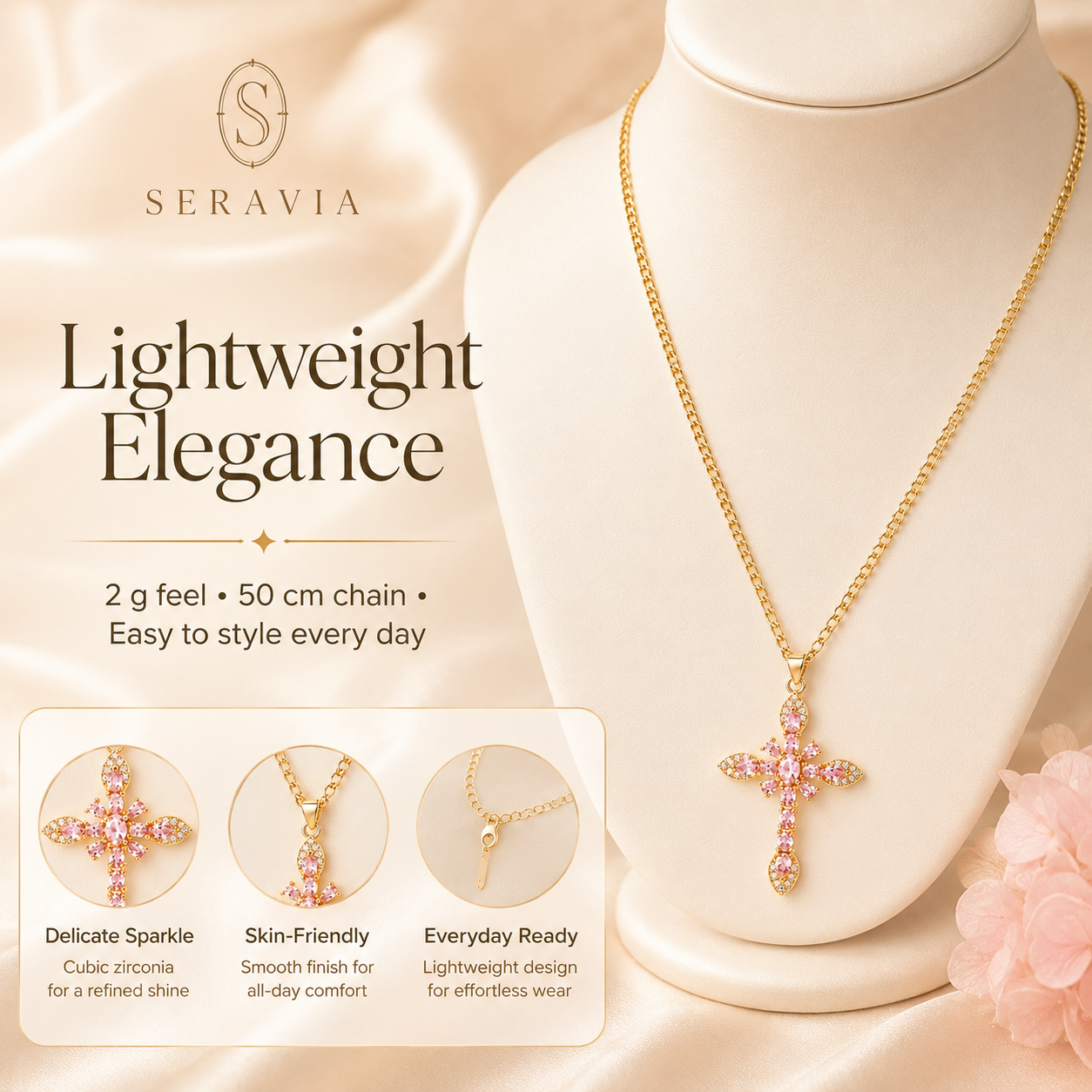 Seravia ™ — Floral Cross Necklace